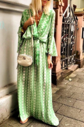 Vestido largo con cuello en V y estampado bohemio